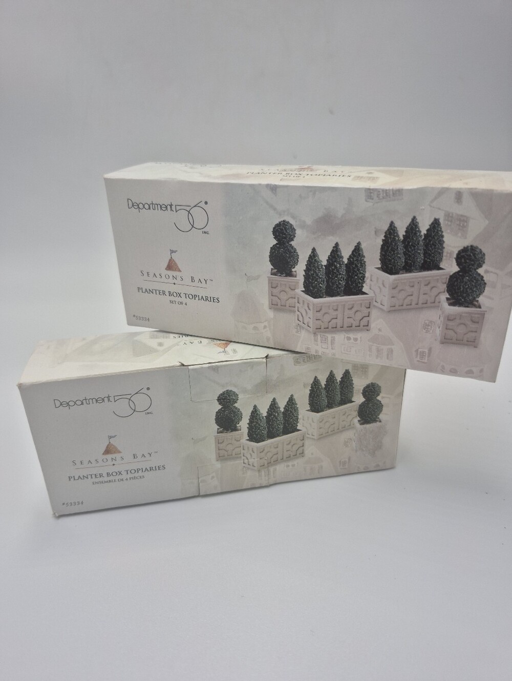 Department 56 seasons bay, planter box topiaries, box of two